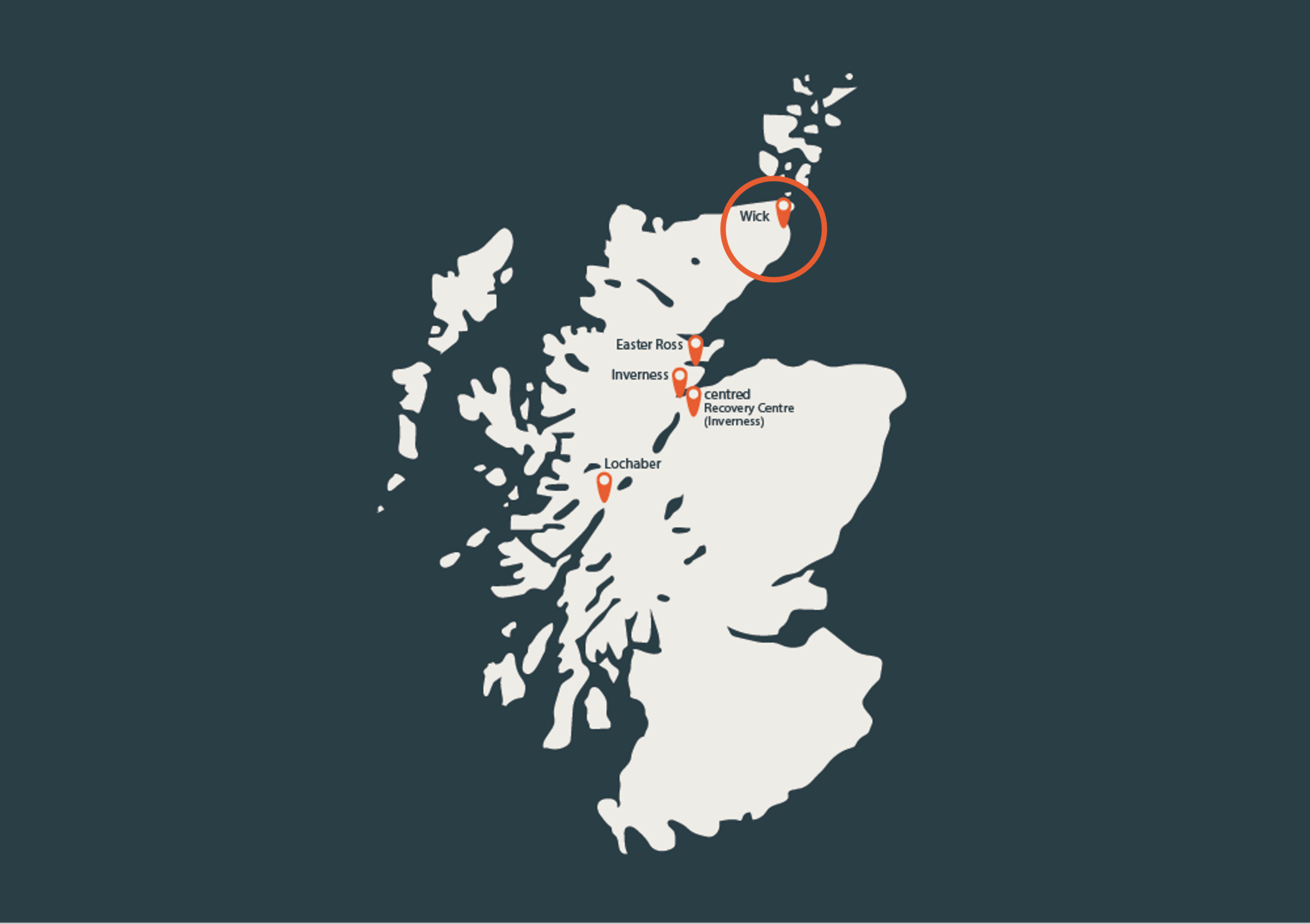 Map of Scotland showing location of Wick  in Caithness