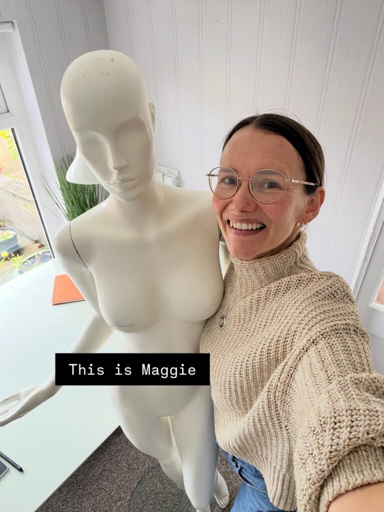 Artist with blank mannequin