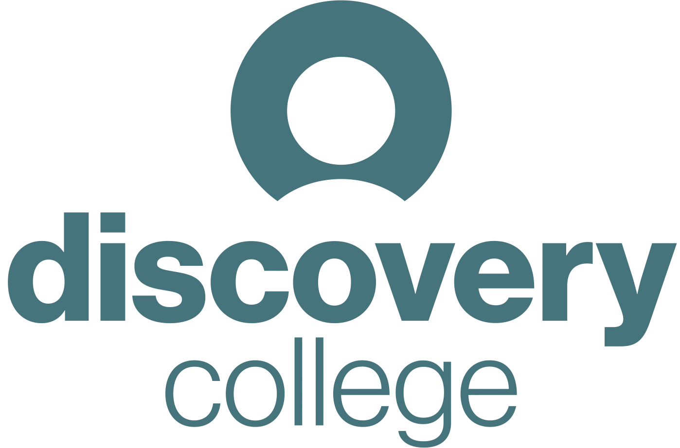 Blue logo which states discovery college